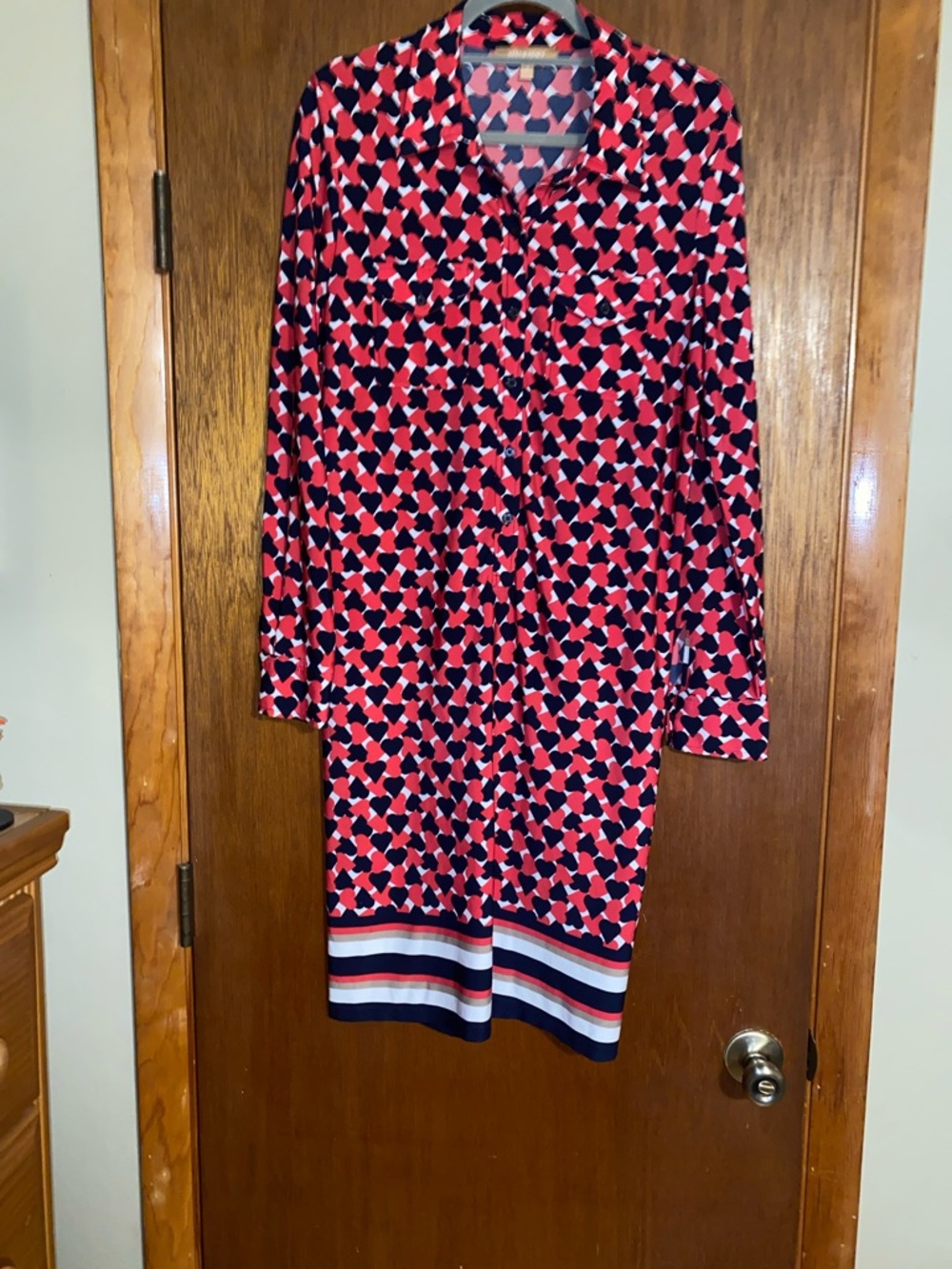 Vintage Eileen Fisher Pink, Navy & White Geometric Shift Dress